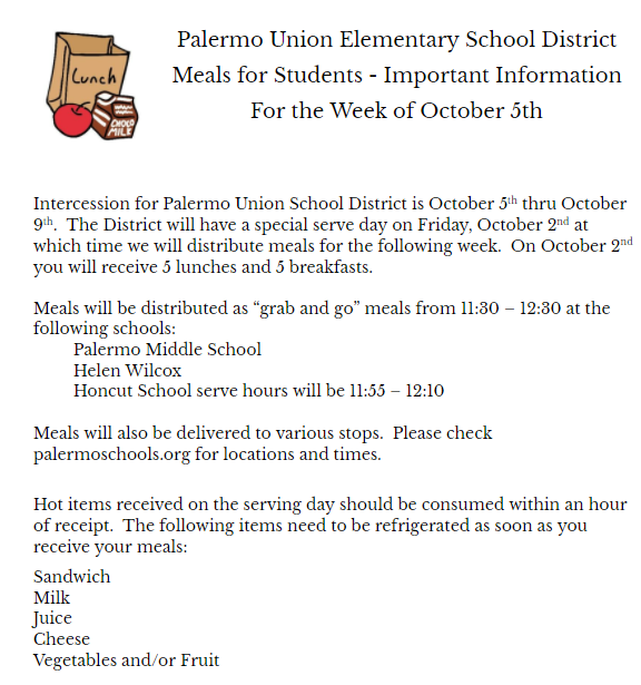 Food Distribution for October Break